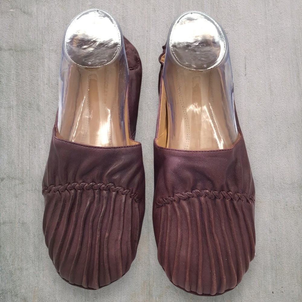 Chocolat Blu CAM2 Plum Purple Leather Pleated Ballet Flats Shoes Moccasin Sz 8.5